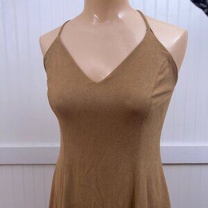 Sage Mini Dress Bohemian Hippie‎ Tan Suede Look Halter Summer Festival Women's L